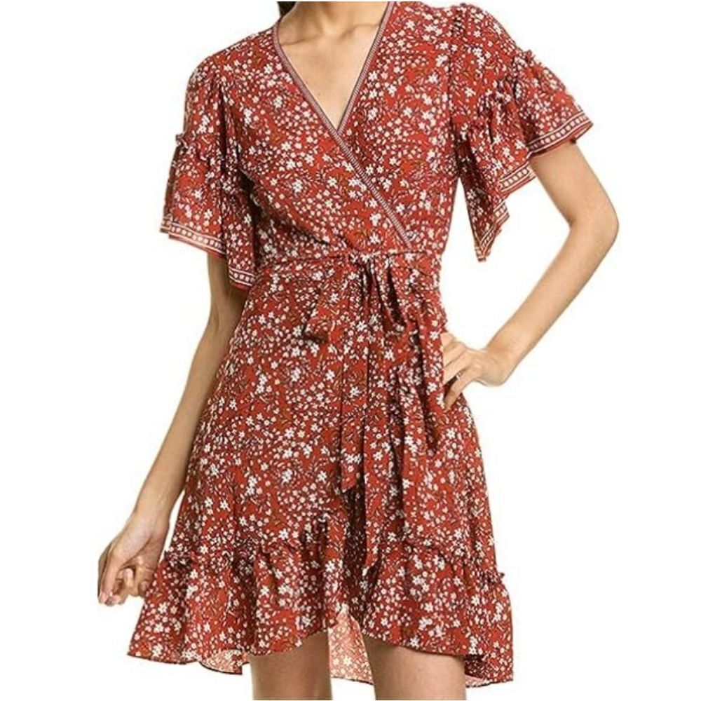 Max Studio Floral Print Wrap Ruffle Dress
